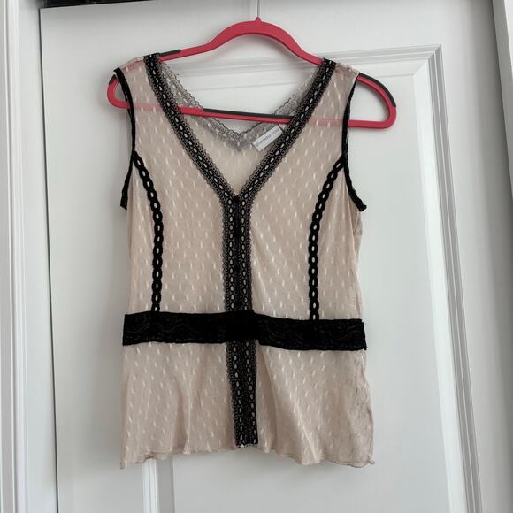 Vintage Fairycore Worthington Delicate Cream and Black Lace Sheer Tank L - Picture 1 of 11